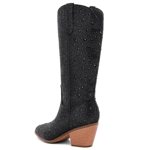 Image of Cowgirl Ankle Boots Cowboy Boots for Women Western Booties Rhinestone Chunky Heel Fashion Comfortable Side Zipper