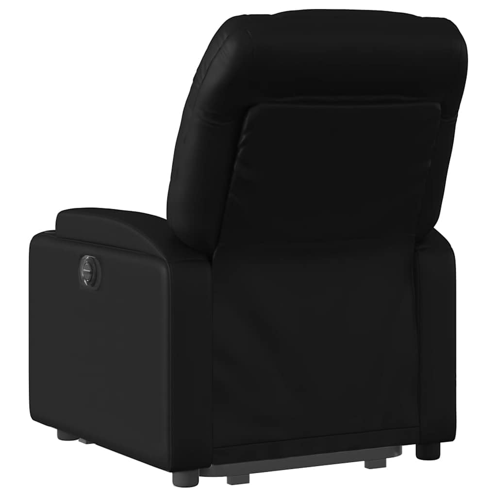 Sillón elevador eléctrico reclinable negro de piel sintética con 6 puntos de masaje, función de elevación y vibración, portavasos y bolsillo lateral