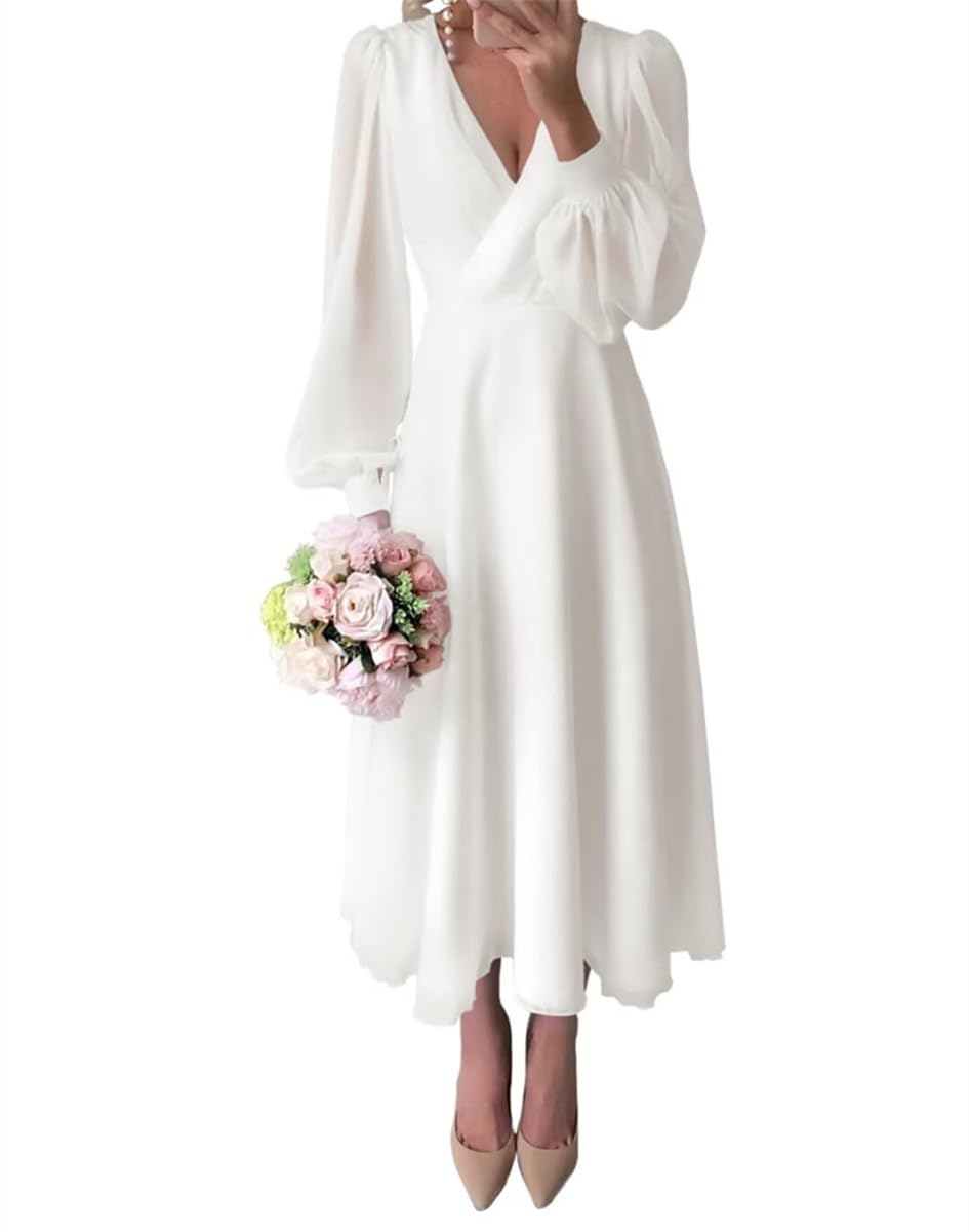 Sayno Women's Ivory Midi Long Spring Casual Wedding Dress Lace Up Masquerade Dresses Ruched Princess Ball Gowns Hlsa417 Uk26