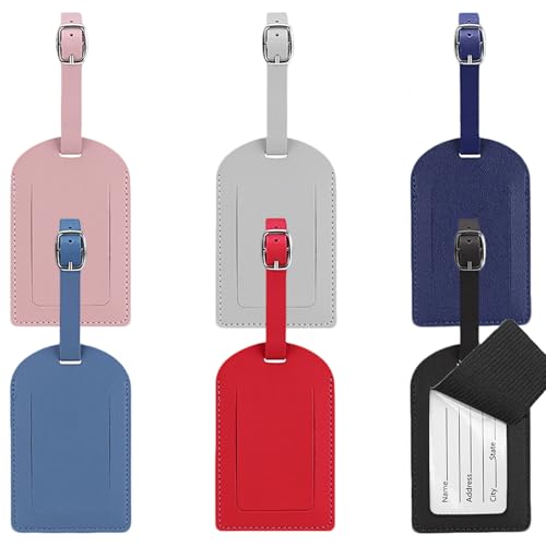 Leather Luggage Tags 6 Pack Luggage Tags for Suitcases Travel Tags for Luggage TSA Approved for Protecting Privacy Suitcase Tags with Name Card for Men Women Kids