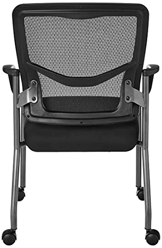 Office Star Progrid Deluxe Stackable Visitor's Chair With Breathable Back And Padded Lumbar Support Seat, With Rolling Casters, Coal Freeflex #TOP2