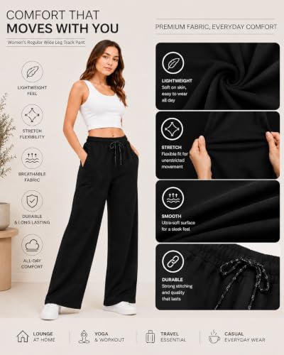 Image of Women's Cotton Wide Leg Track Pants | High Waist Palazzo Trousers with Elastic Drawstring