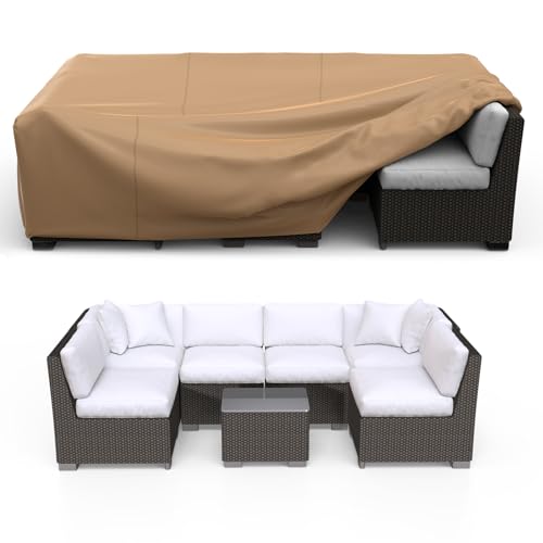Image of Patio Furniture Set Cover Waterproof, Heavy Duty Furniture Covers for Outdoor Sectional Sofa Set Wicker Rattan Table Chair Rectangular,124 inchLx71 inchWx29 inchH,Brown