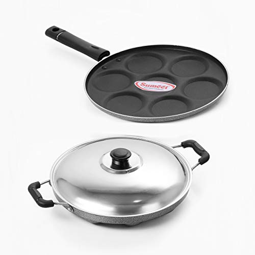 Image of Sumeet Aluminium 7-Pieces Multi Snack Maker and 12-Piece Stainless Steel Grill Appam Patra (Silver)