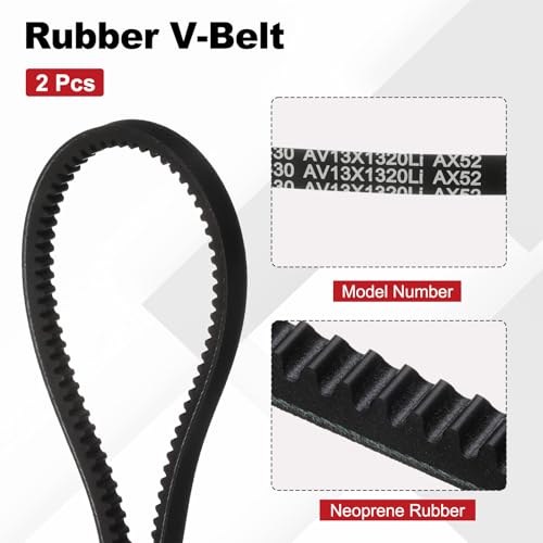Image of AX52 Belt, Raw Edge Cogged Industrial Rubber EPDM V-Belt, Pack of 2 | 1 /2 inch(13mm) Width x 52 inch(1320mm) Inside Circumference x 5 /16 inch(8mm) Height