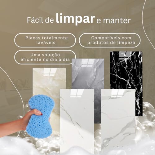 Kit 10 Placas de Espuma Lavável Vinílica Adesiva - Efeito Mármore 60x30cm - Decoração para Parede (B
