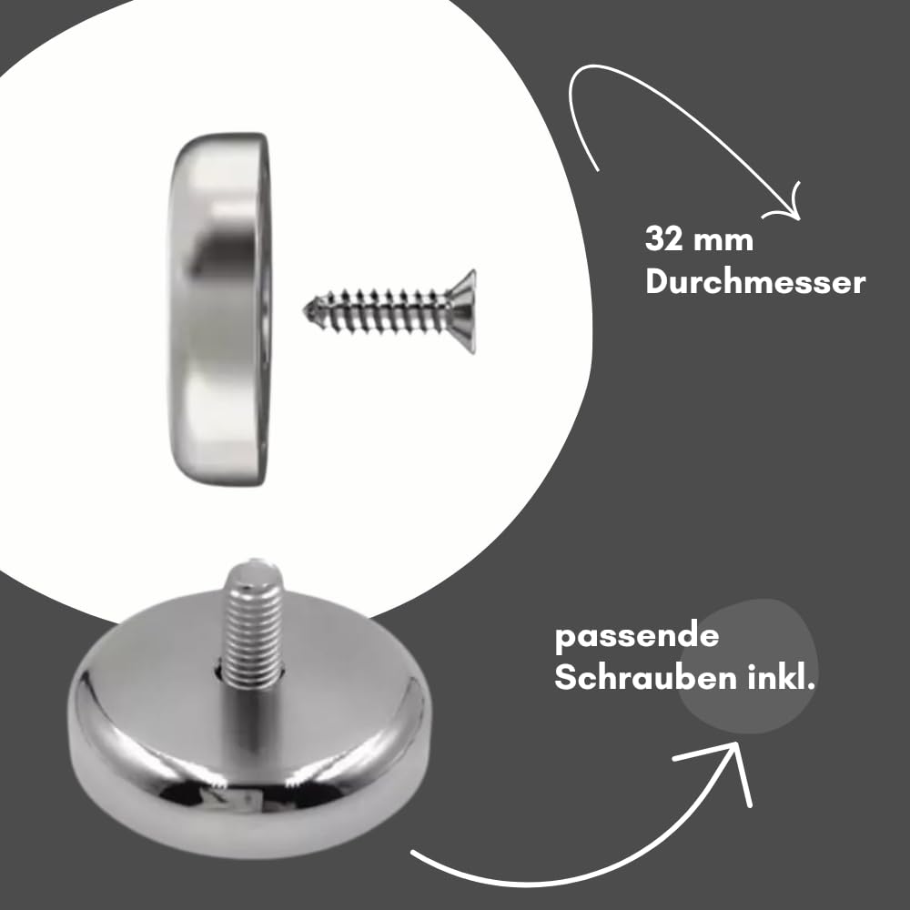 Strong Magnets, magnete al neodimio, 32 mm, 20 pezzi, extra forte, dura fino a 37 kg, applicazione industriale, officina o ufficio, magnete da avvitare