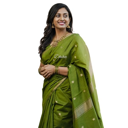 Image of Original Maheswari Cotton Silk Saree for Women | Kanjivaram Pure Silk Cotton Sari with Blouse | Zari Work | Tassels | Handloom Weave