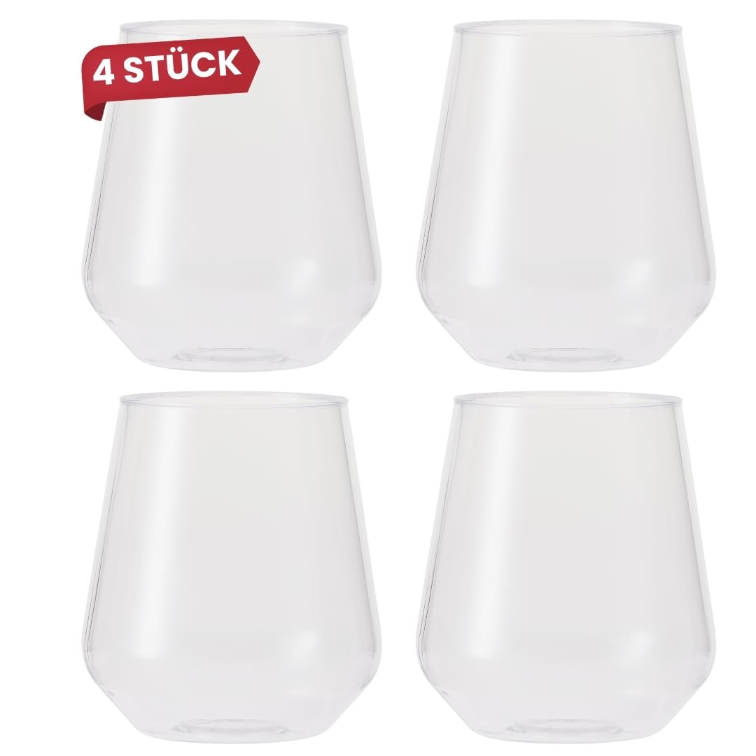 Blue Lake Travel Weingläser Plastik aus Tritan Kunststoff Weinglas - 4er-Set - unbreakable/unzerbrechlich - ideal für Camping, Poolpartys, Gartenpartys, Festivals und Picknicks