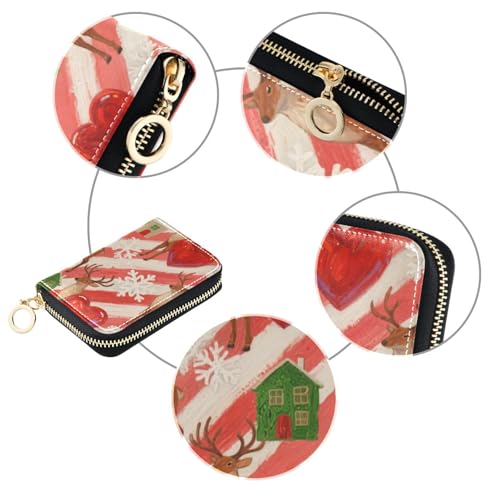 KLL Merry Christmas Brown Elk Leather cardholder Wallet Womens with 9 Cards Slot RFID Blocking Credit Card Holder for Women with Zipper3