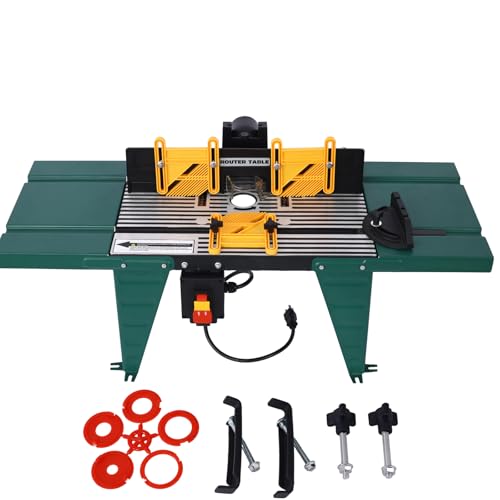 Electric Benchtop Router Table,Universal Router Tables with Steel Stand,Adjustable Fence,Safety Guard & Miter Gauge,Precise Routing Table for Woodworking, Craftsman Tool Green