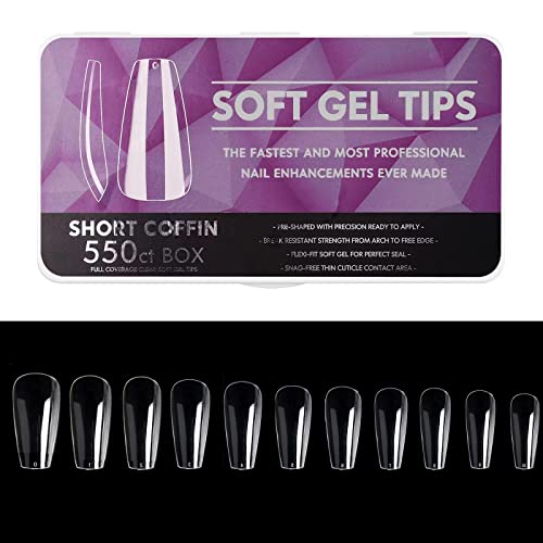 550PCS Kurzes Ballett-Fake-Nägel Künstliche Nägel mit langem Sarg Acryl falsche Nägel für Nail Art Decal,Qiwey Full Cover Nagelspitzen 11 Größen Transparente künstliche Nägel Cover