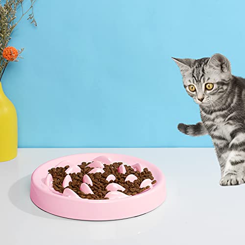 Deioxhy Slow Feeder Cat Bowl To Slow Down Eating Training,Anti Choking Gulping Bloat Indigestion Obesity Dog Cat Food Bowl,Non-Toxic Eco-Friendly Pet Slow Feed Bowl (Pink) #TOP5