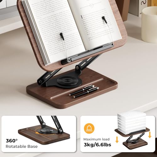 Atril de lectura de madera con base giratoria y altura regulable 5