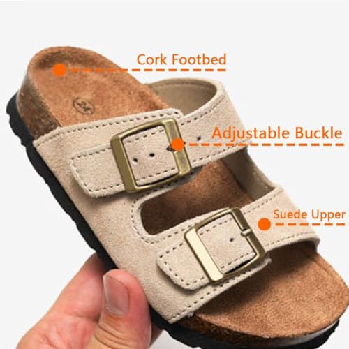 Boys Girls Summer Cork Footbed Slide Sandal, Arch Support Outdoor Suede Sandals with Adjustable Buckle for Toddler/Little Kid/Big Kid4