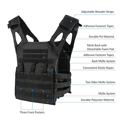 Mlida Tactical Vest Modular Lightweight Durable Tactical Gear Adjustable Ultra-Light Breathable Protection Vest for Outdoor Paintball Training - Black