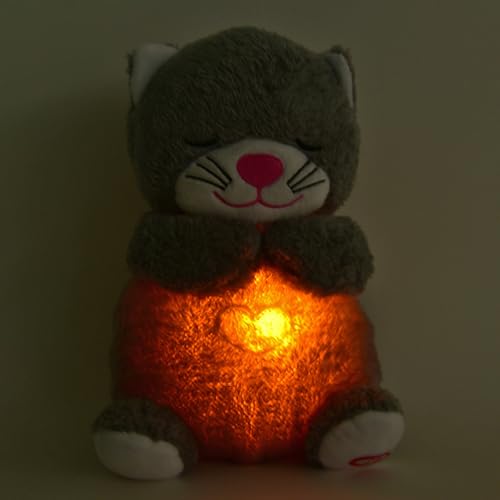 Kögler 45238 - Atmendes Einschlaf-Plüschtier Katze, ca. 26 cm groß, mit Atembewegungen und Leuchtfunktion auf Knopfdruck, mit Einschlafmusik für Babys und Kinder, batteriebetrieben