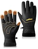 AXEVMEN Winterhandschuhe Herren Damen – Wasserdicht, Thermo Touchscreen mit Plüschfutter & Winddicht & Rutschfest für Ski, Radfahren, Outdoor-Laufen und Wandern (Schwarz, L)