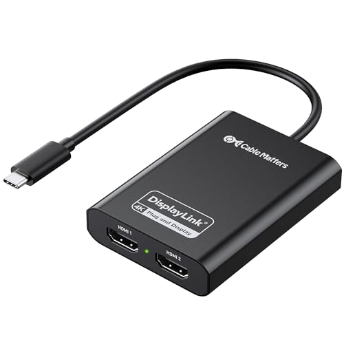 Cable Matters DisplayLink Certified USB C to Dual HDMI Adapter Supports Dual 4K 60Hz on macOS & Windows USB C to HDMI Adapter for Two Extended Monitors on Mac M1/M2/M3/M4 Driver Required