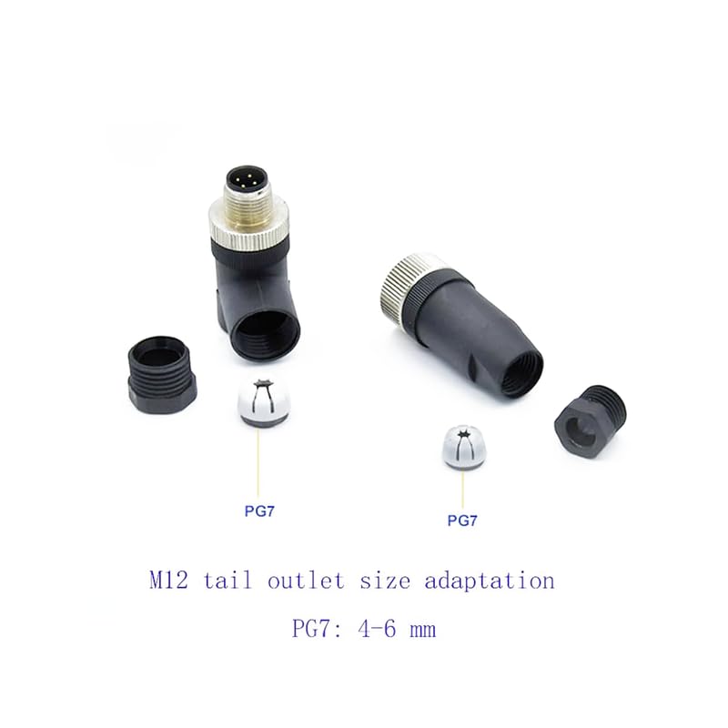 10Pcs M12 5 Pin Female Connector, Straight Field Assembly Wireable Adapter 12mm A Code Industrial Circular Connector IP67 Waterproof Sensor for PG7 Cable Unshiled 60V 4A AC/DC for Electric Bicycles