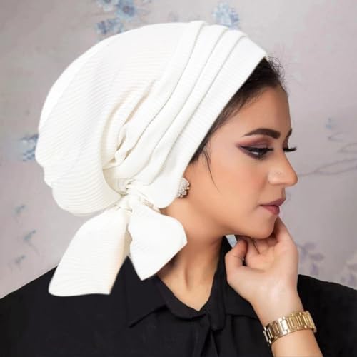 ® 3Pack Four Bars Turban Hijab Hats Long Tail Head Wraps Muslim Hats Chemo Cap for Women2