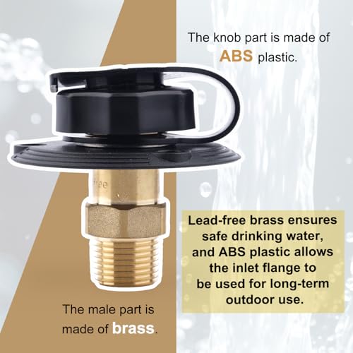 Image of RV City Water Inlet, 3 /4 NH Female to 1 /2 NPT Male RV Hose Connector Fresh Water Fill Inlet Connection Flange with Check Valve Dust Cover Ideal Camper Motorhome Marine Trailer Replacement Accessories