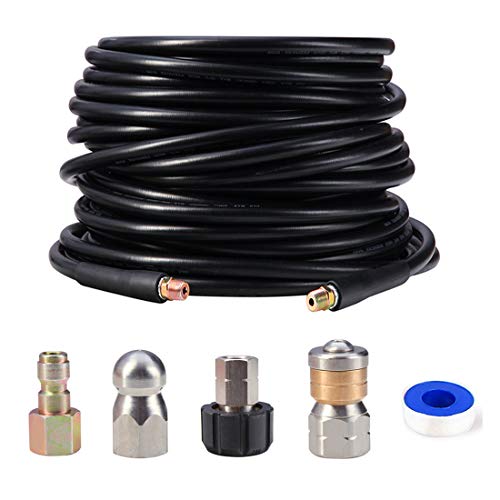 Sewer Jetter Kit for Pressure Washer,Sewer Jetter Nozzles Kit,100 FT Drain Cleaning Hose
