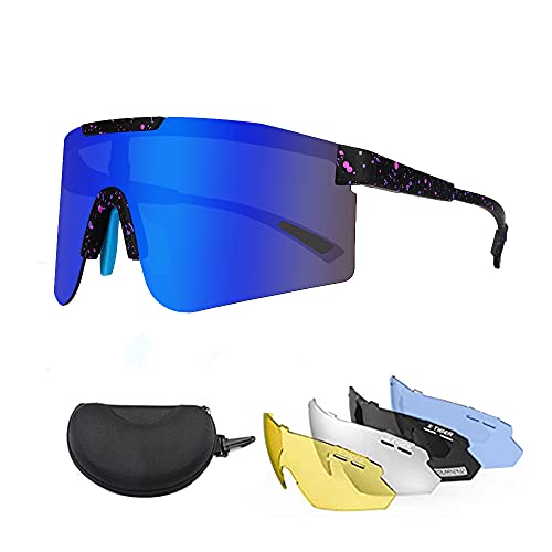 Cycling Glasses Polarized Sports Sunglasses with 5 Lens, for Golf Hiking Fishing (B)