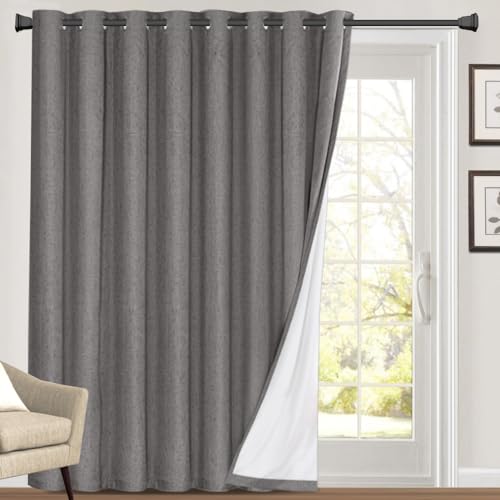 Image of PrinceDeco 100% Blackout Curtains for Sliding Glass Doors Thermal Insulated Door Curtain for Bedroom /Living Room Room Darkening Curtains Shades for Sliding Glass Doors,W100 X L96 Inch,Grey