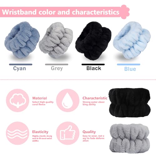 Taocar 8pcs Wrist Bands for Washing Face, Absorbent Face Washing Wristbands, Microfiber Women's Spa Wrist Towels, Stretchy Wash Band for man, Prevent Water from Spilling Down Your Arms