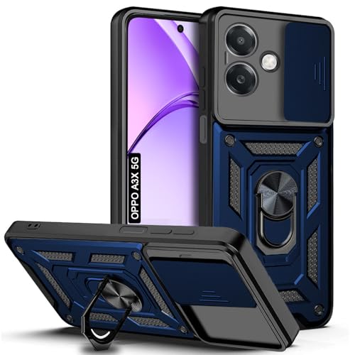 Image of AESTMO Tough Armor Oppo A3X 5G Bumper Back Case Cover | Ring Holder & Sliding Camera Shield Cover | 360 Degree Protection Back Case Cover for Oppo A3X 5G (Blue)