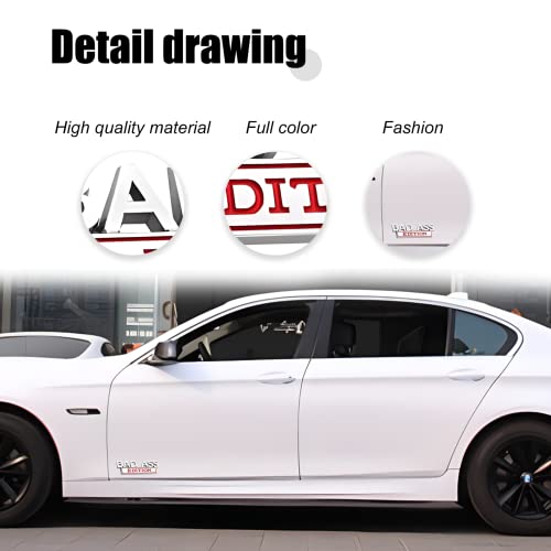 2Pcs Car Bad Ass Edition Emblem, Car Truck 3D Fender Badge Decal Replacement, Auto Accessories For Tailgate Front Grille Hood Trunk Compatible With Car Motorcycle Suv(Silver-Red) #TOP2