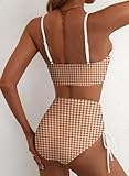 Herseas Women's Splice Ruffle Trim Bikini Sets V Neck Lace Up Side 2 Piece Swim Suits Swimsuits High Waisted Bathing Suits Teen Girls Gingham Retro Classic Beach Vacation Clothes Medium