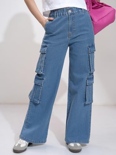 Image of Tokyo Talkies Women Cargo Jeans | Straight fit