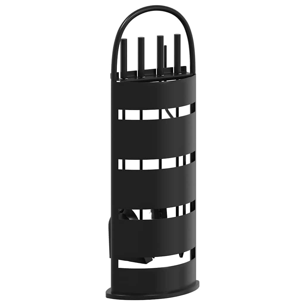 5-teiliges Kaminbesteck Set aus Stahl, Kamingarnitur mit Ständer, Schürhaken Zange Besen Schaufel, schwarz, 23 x 15 x 66 cm