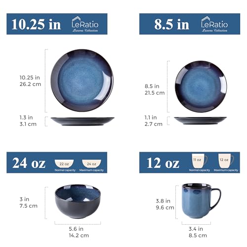 Image of LERATIO Ceramic Dinnerware Sets for 4,16-Piece Reactive Glaze Plates and Bowls Set with Mugs,Highly Chip and Crack Resistant | Dishwasher,Microwave & Oven Safe Dishes set-Blue