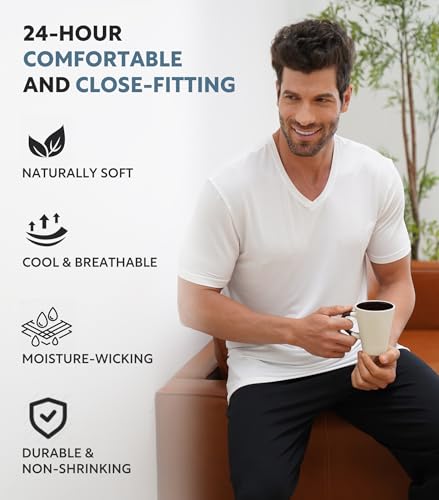 DAVID ARCHY Men's Undershirts Combed Cotton T-Shirt Soft Moisture-Wicking Undershirt Crew Neck or V Neck Tees 3 Pack3