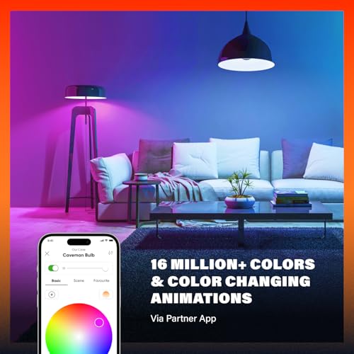 Caveman Matter & WiFi A19 Smart LED Light Bulb, RGBW Color Changing, Tunable Warm & Cool White 800LM (60W Equivalent) – Alexa, Google Home, Apple Home Bulb (2pk) - Image 4