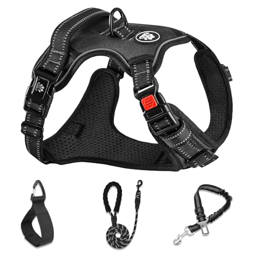 NESTROAD No Pull Dog Harness,Adjustable Oxford Dog Vest Harness with Leash,Reflective No-Choke Pet Harness with Easy Control Soft Handle for Small Medium Dogs(Medium,Black)