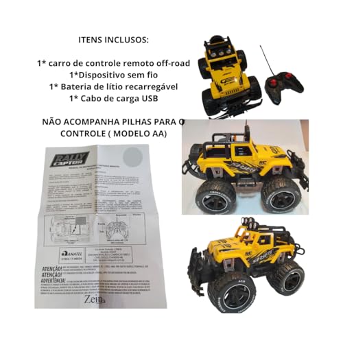 Carrinho De Controle Remoto Jeep Recarregavel 4x4 7 Funções C/Led