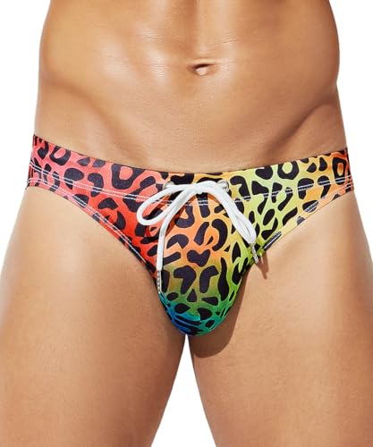 Arjen Kroos Men's Swim Briefs Sexy Low Rise Printed Bikini Adjustable Drawstring Swimwear