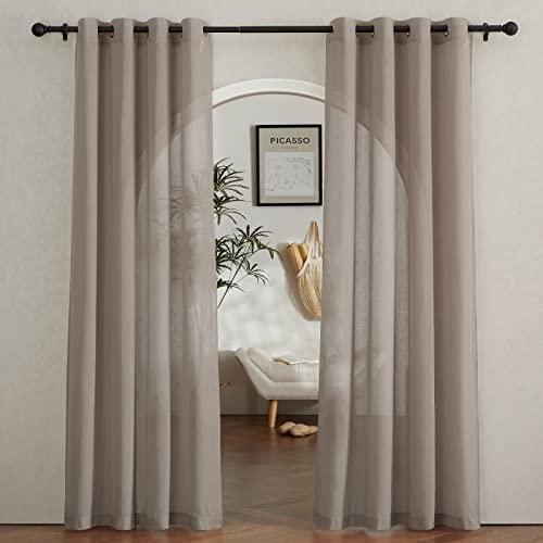 NICETOWN Sheer Linen Curtains for Windows 84 inch Length, (Burlap) Grommet Semi Balance Privacy & Light Vertical Flax Sheer Drapes for Bedroom/Living
