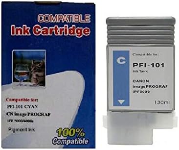 Vivid Colors PFI-101 Compatible Ink Cartridge Replacement for Canon PFI-101C (130ml, Cyan) for iPF5000, iPF5100, iPF6000S, iPF6100, iPF6200 Printers