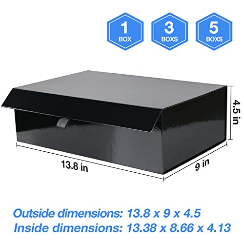 Aimyoo 3 Pack Black Collapsible Gift Box With Magnetic Closure Lids 13.8X9X4.3 In, Bridesmaid Groomsmen Proposal Box, Large Rectangle Box For Present Graduation Wedding Storage #TOP3