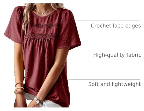 Image of Falechay Womens Summer Tops Crewneck Short Sleeve Shirts Casual Chiffon Blouses Flowy Lace Hem Boho Clothing Trendy 2026