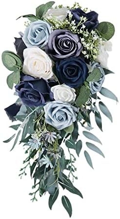 Handgemachte Brautstrauß Brosche - Satin Rosen Mit Strass & Perlen, Navy Cremig Für Hochzeit