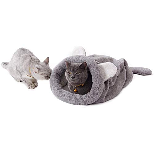 Umlable Vierjahreszeiten-Schlafsack für Katzen, weich, warm, Grau