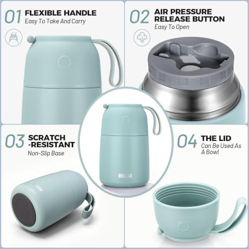Image of Insulated Food Jar for Hot Food 17 oz Soup Thermal Food Containers for Lunch, Triple Layer Insulation Stainless Steel Food Jar with Spoon