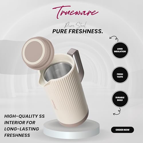 Image of Trueware Amaze ISI Certified Inner Steel Thermoware 1200 ML Hot & Cold Flask Jug, BPA Free, Leak Proof, Ideal for Tea, Coffee, Water, Hot and Cold Beverages