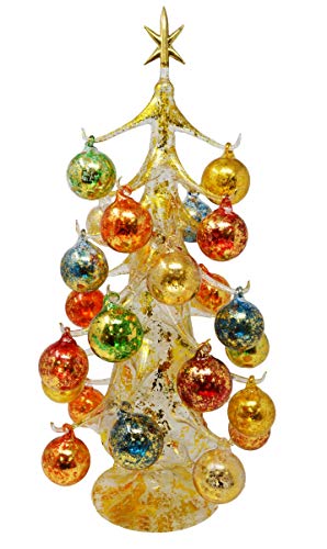 LSArts XM-2009 Argento Lucido 50 cm Glass Tree with 26 Plus 1 Ornaments